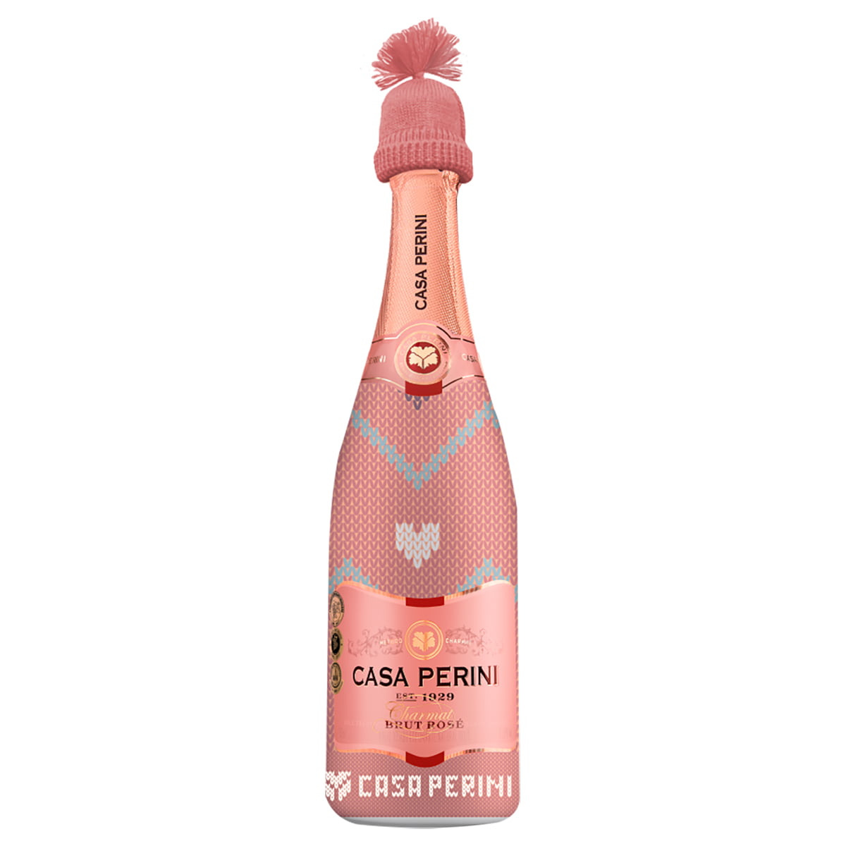 Kit 6 UND Espumante Casa Perini Brut Rose 750Ml - Edição Especial Inverno 3 Gorro Roxo e 3 Gorro Rosa