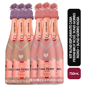 Kit 6 UND Espumante Casa Perini Brut Rose 750Ml - Edição Especial Inverno 3 Gorro Roxo e 3 Gorro Rosa